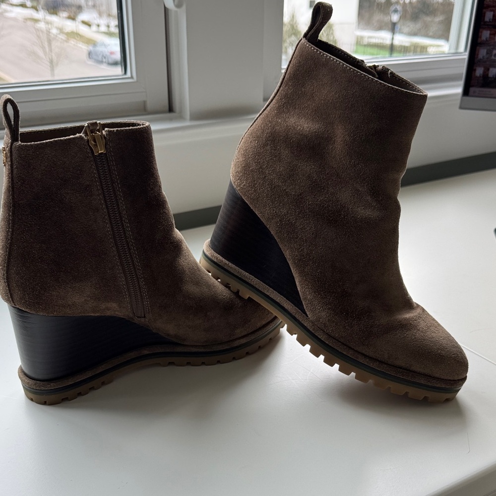 Tory Burch Brown Suede Wedge Boots